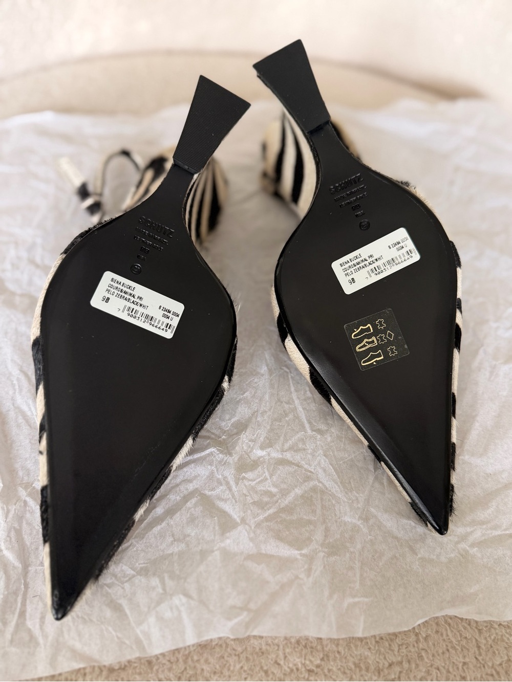Zebra-Print Pointed Toe Slingback Heels - Black & White - Picture 5 of 7